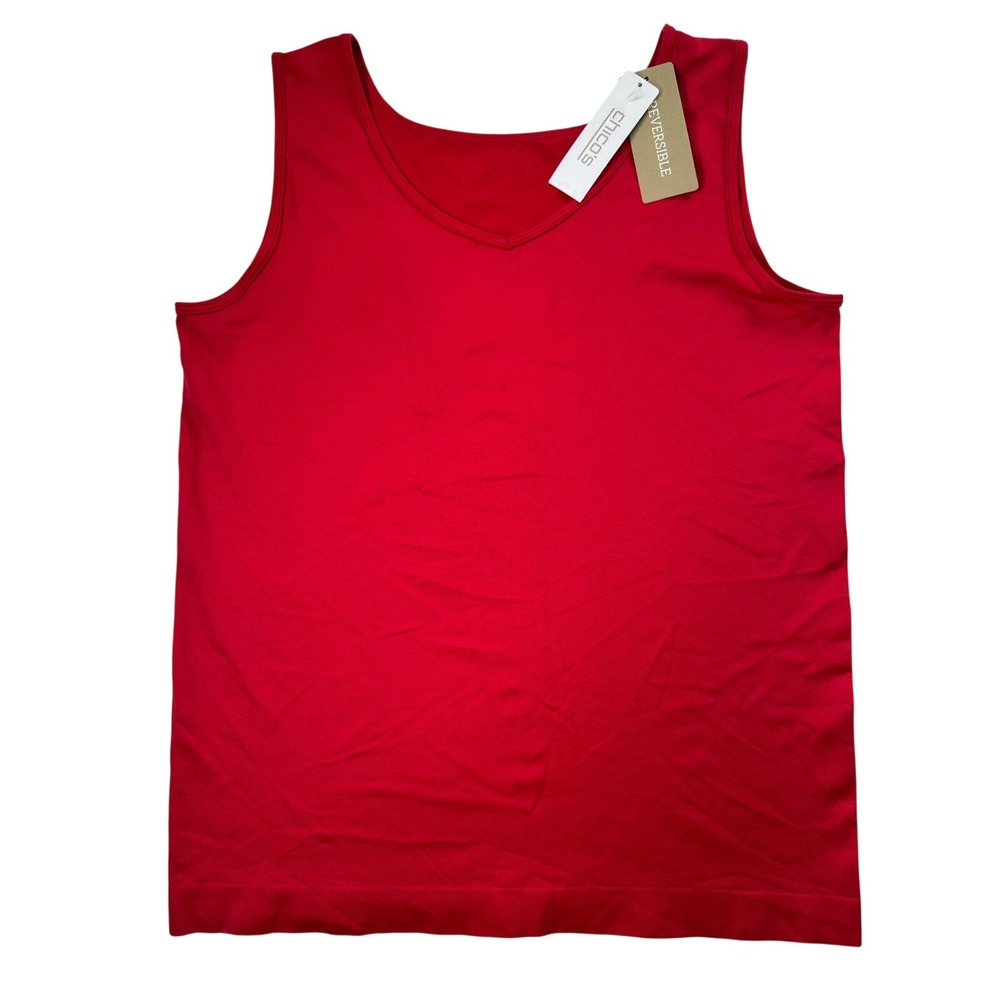 Chicos Lexi Reversible Tank Top Rojo Red V-Neck Scoop Neck Size 2 NEW Large
